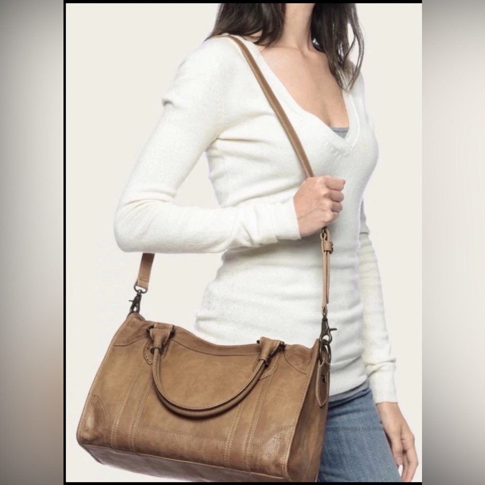 NWT Frye Melissa Leather Beige Brown Satchel Crossbody Handbag Bag Retail $388 - Picture 16 of 16